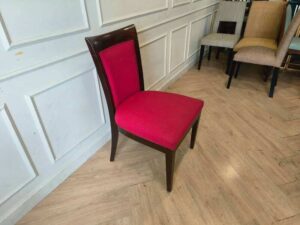Wooden Dining Chair with Red Upholstered Seat and Backrest, Elegant Frame