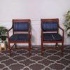Teak frame chair blue cloth cushion