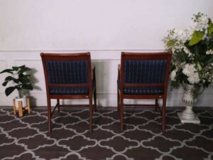 Teak frame chair blue cloth cushion