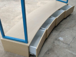 Product hanging shelf Clothes rack, 4 storage drawers below.