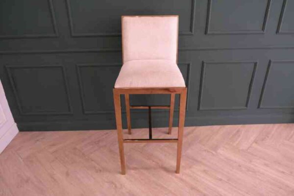 Bar chair, stainless steel legs, PinkGold color. Bar chair, Modern Luxury Style.