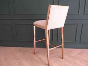 Bar chair, stainless steel legs, PinkGold color. Bar chair, Modern Luxury Style.