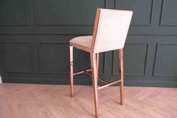 Bar chair, stainless steel legs, PinkGold color. Bar chair, Modern Luxury Style.