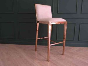 Bar chair, stainless steel legs, PinkGold color. Bar chair, Modern Luxury Style.