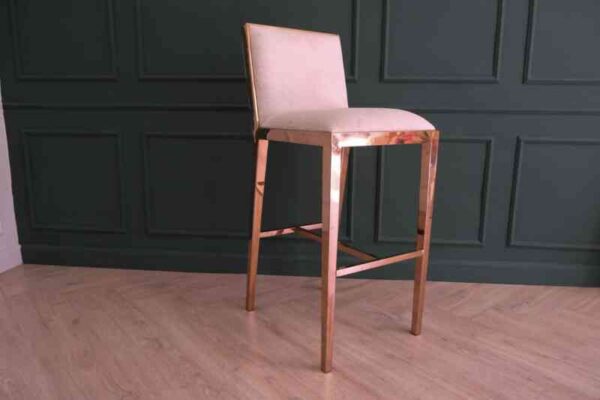 Bar chair, stainless steel legs, PinkGold color. Bar chair, Modern Luxury Style.