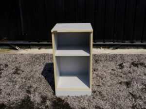 Document shelf, wooden frame, gray color