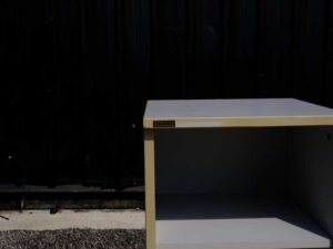Document shelf, wooden frame, gray color