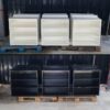 Set of large wooden product shelves, 2 sides, 3 compartments on each side / 3 shelves per compartment (available in white and black)