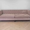 Tuxedo sofa, 2-3 seats, fabric upholstery, brown button-pull backrest, wooden frame, black legs
