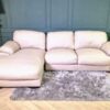 3-seat L sofa, wooden frame, leather seats, white.