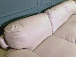 3-seat L sofa, wooden frame, leather seats, white.