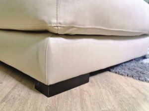 3-seat L sofa, wooden frame, leather seats, white.