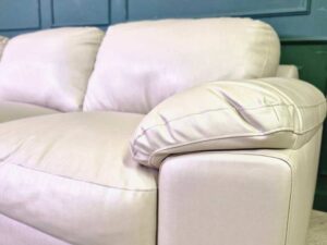 3-seat L sofa, wooden frame, leather seats, white.