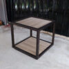 Product display table, display stand, wooden shelf brown steel frame