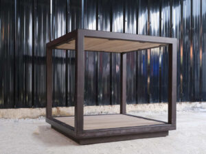Product display table, display stand, wooden shelf brown steel frame