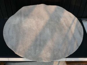 Round fluffy rug, IKEA ADUM model, polypropylene material, Made in Turkey.