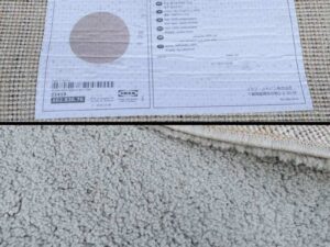 Round fluffy rug, IKEA ADUM model, polypropylene material, Made in Turkey.