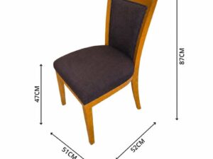 Wooden chair, dark gray fabric cushion Beautiful frame, light brown. The backrest has a cushion.