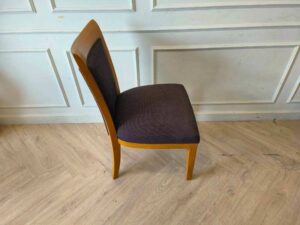 Wooden chair, dark gray fabric cushion Beautiful frame, light brown. The backrest has a cushion.