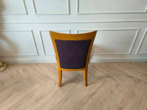 Wooden chair, dark gray fabric cushion Beautiful frame, light brown. The backrest has a cushion.