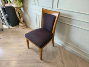 Wooden chair, dark gray fabric cushion Beautiful frame, light brown. The backrest has a cushion.