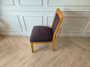 Wooden chair, dark gray fabric cushion Beautiful frame, light brown. The backrest has a cushion.
