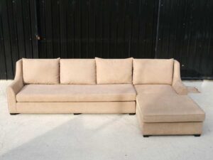 Leather pattern fabric sofa, L-Shape corner, 4 seat sofa, King Size, with rivets all around.