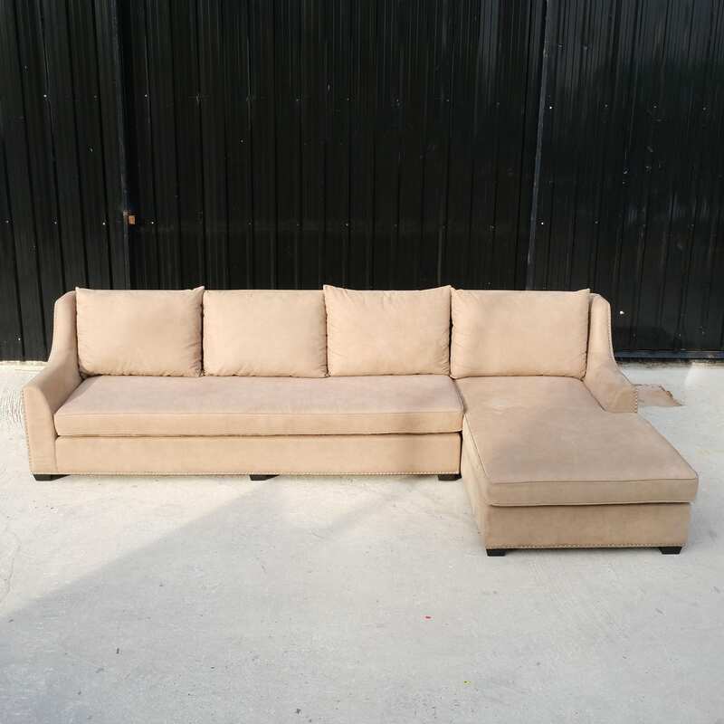 Leather pattern fabric sofa, L-Shape corner, 4 seat sofa, King Size, with rivets all around.