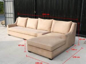 Leather pattern fabric sofa, L-Shape corner, 4 seat sofa, King Size, with rivets all around.