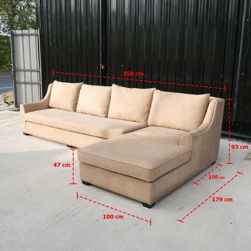 Leather pattern fabric sofa, L-Shape corner, 4 seat sofa, King Size, with rivets all around.
