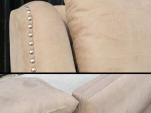Leather pattern fabric sofa, L-Shape corner, 4 seat sofa, King Size, with rivets all around.