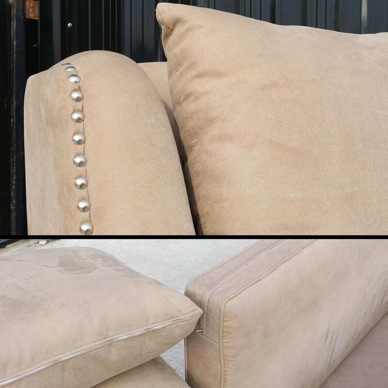 Leather pattern fabric sofa, L-Shape corner, 4 seat sofa, King Size, with rivets all around.