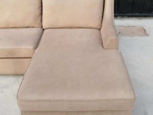 Leather pattern fabric sofa, L-Shape corner, 4 seat sofa, King Size, with rivets all around.