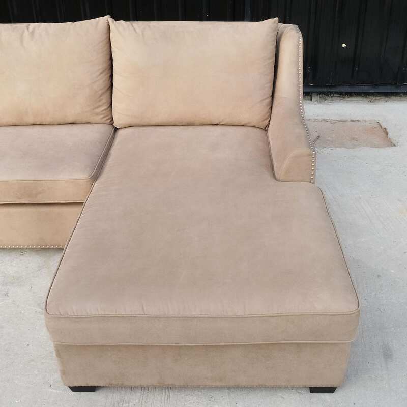 Leather pattern fabric sofa, L-Shape corner, 4 seat sofa, King Size, with rivets all around.