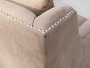 Leather pattern fabric sofa, L-Shape corner, 4 seat sofa, King Size, with rivets all around.