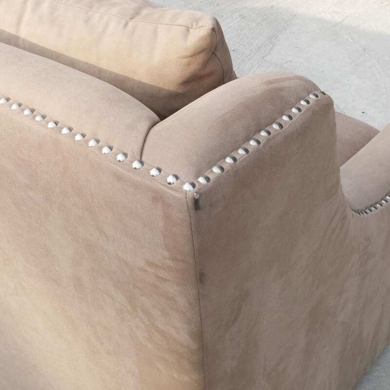 Leather pattern fabric sofa, L-Shape corner, 4 seat sofa, King Size, with rivets all around.