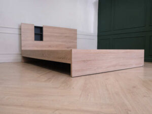 Wooden frame bed 3.5 feet with headboard shelf koncept brand