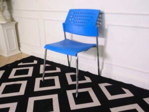 Chair, steel legs, plastic cushion, blue