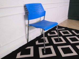 Chair, steel legs, plastic cushion, blue
