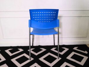 Chair, steel legs, plastic cushion, blue