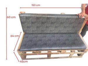 Low wooden sofa Sofas for restaurants, bars, cafes, wooden frames, black leather seats.