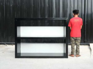 2 large display shelves, black, 2 tier document shelves