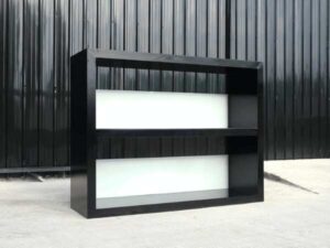 2 large display shelves, black, 2 tier document shelves