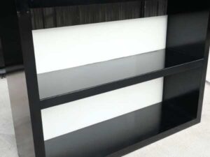 2 large display shelves, black, 2 tier document shelves