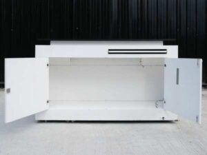 Product display counter / product demonstration, 1 drawer, 2 doors open (lights not on)