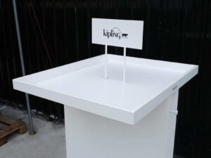Product advertising signs, product signs, tall shape, shiny black wooden frame.