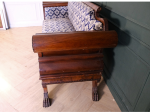 2 seat wooden sofa, mahogany color, classic pattern. European work comes from Germany.