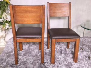 Wooden chair, dark brown leather seat, beautiful design, square legs.