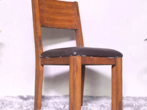 Wooden chair, dark brown leather seat, beautiful design, square legs.