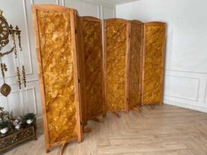 3-panel wooden partition, natural pattern, vintage style